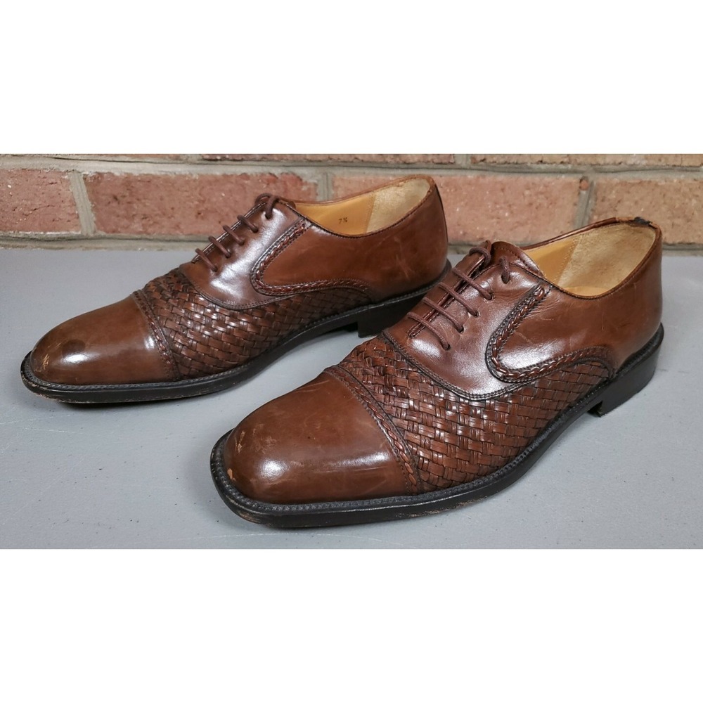 Mezlan San Juan Brown Leather Woven Dress Shoes Cap Toe Mens 7.5 Mโ Spain